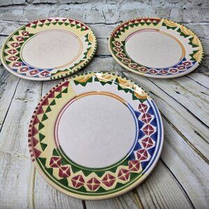 3 Lamas Pottery 7.75" Salad Plates Colorful Geometric Pattern Made In Italy